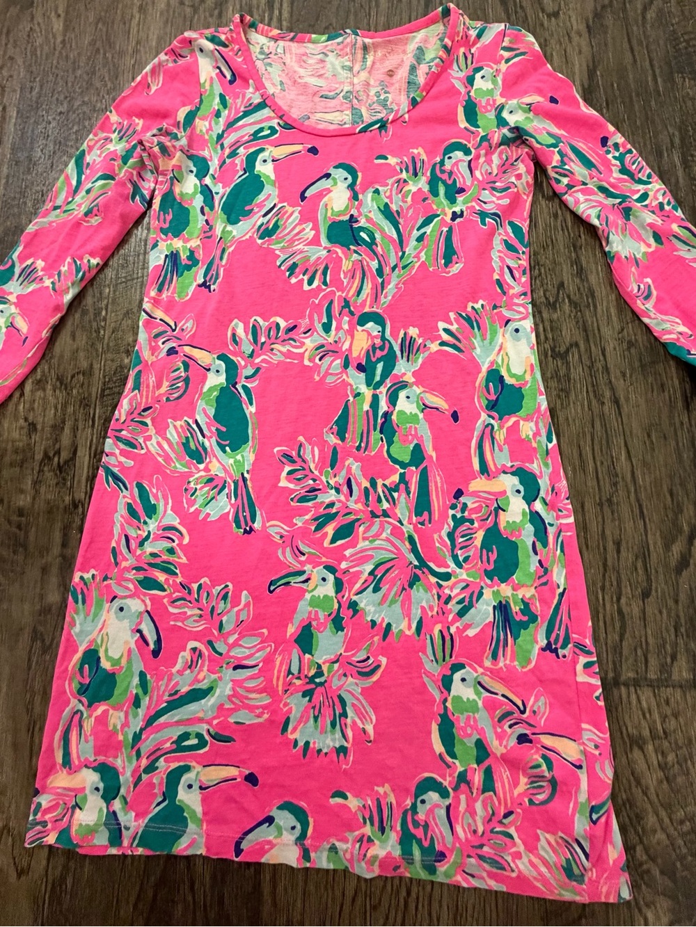 Lilly Pulitzer Pink Tropical Toucan Print Long-Sleeve Dress